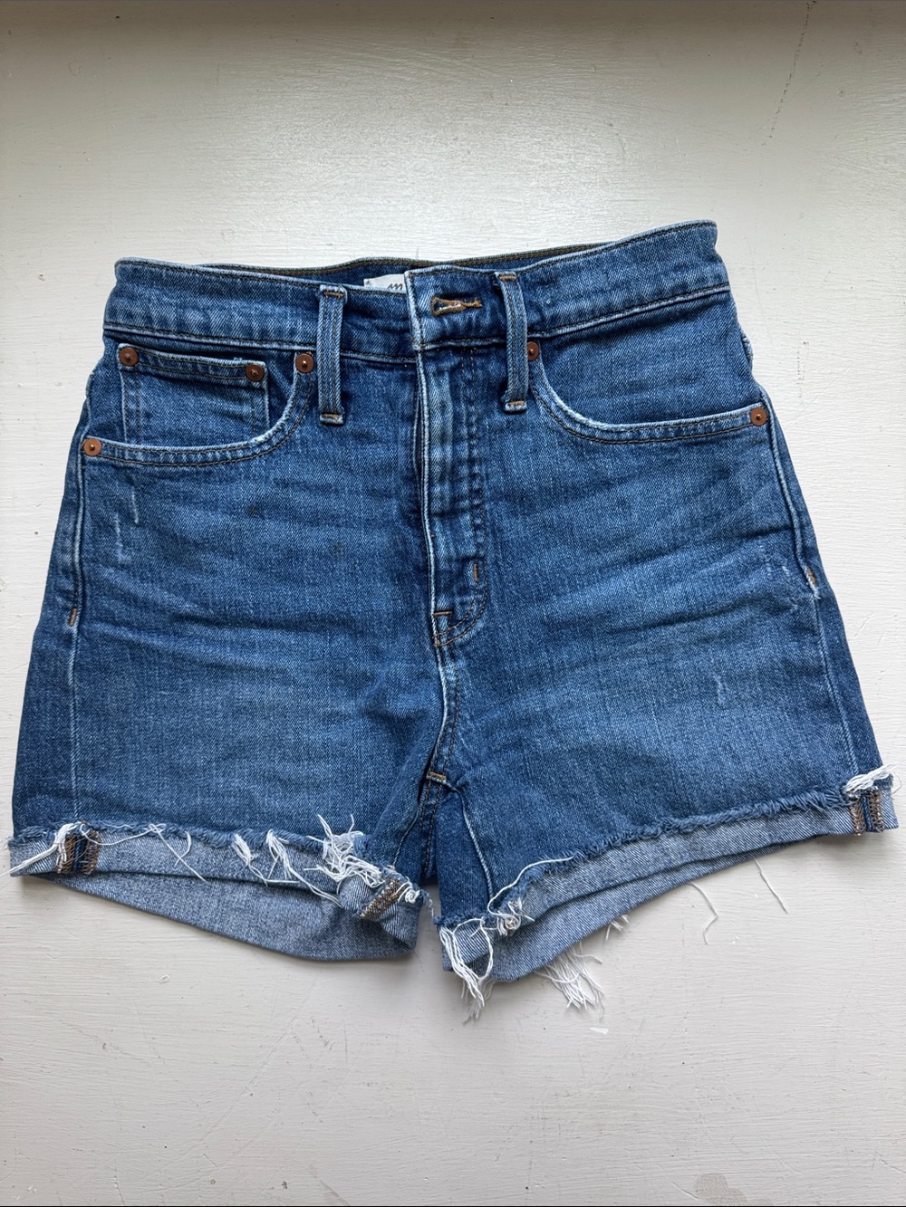 Madewell Distressed High-Rise Denim Shorts - Blue